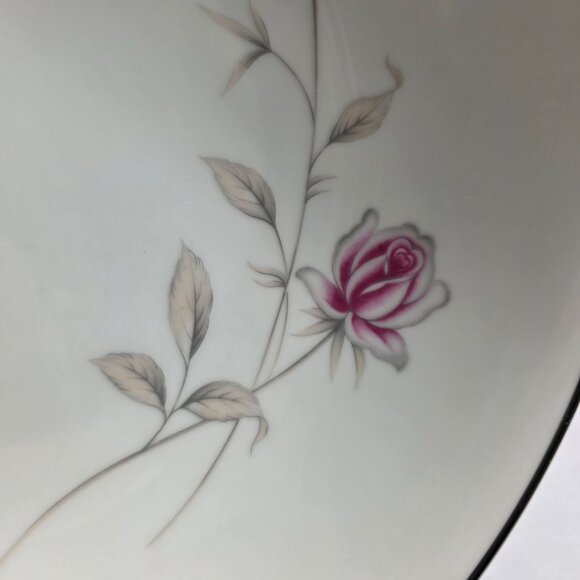 Seizan Fine China Lasting Rose 9 Inch Serving Bowl White Pink Roses Gray Leaves - Picture 11 of 15